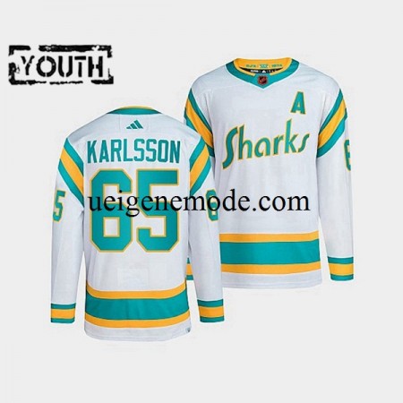 Kinder San Jose Sharks Eishockey Trikot Erik Karlsson 65 Adidas 2022 Reverse Retro Weiß Authentic